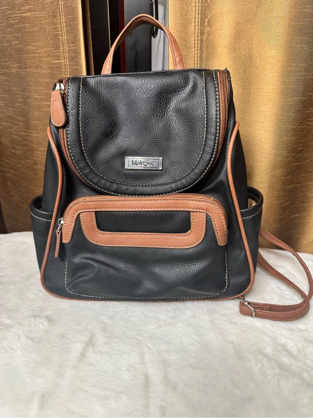 MultiSac Black & Brown Mini Backpack Convertible Travel Everyday Bag